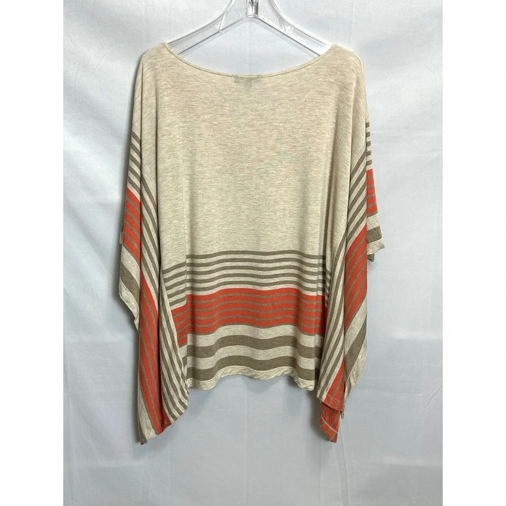 Max Edition Womens Striped Dolman Sleeve Poncho Top Oatmeal Orange S/M 5701F39